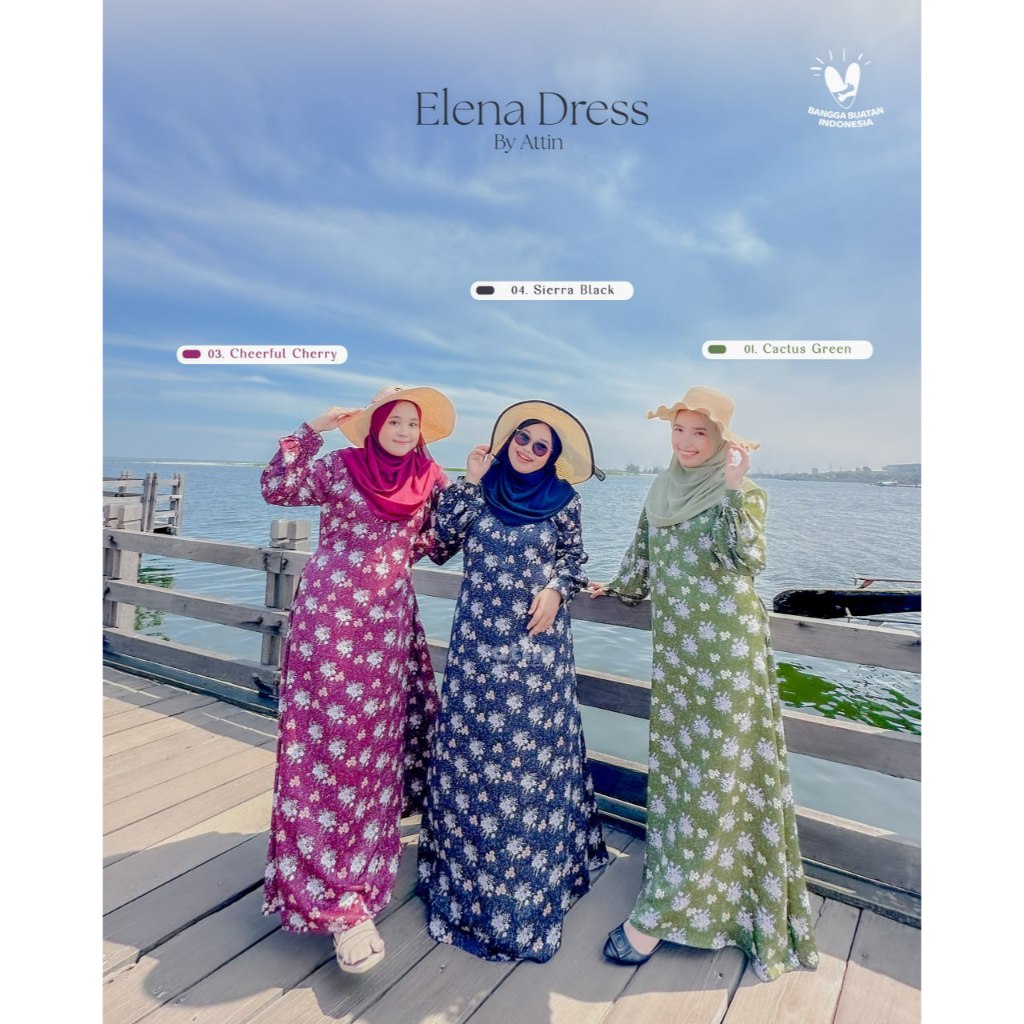 ATTIN - Elena Dress Original by Attin / Gamis Cantik Motif Bunga Material Stella