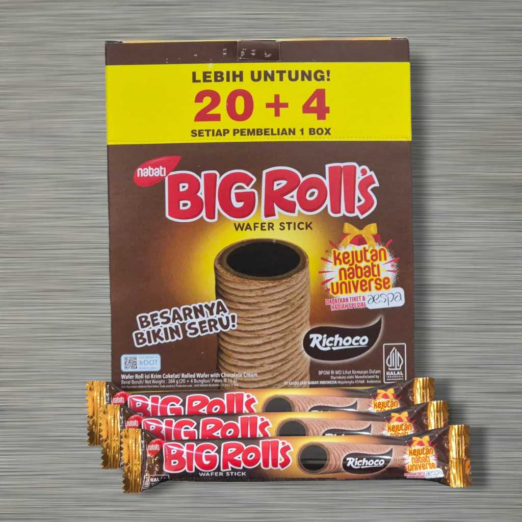 Nabati Big Roll Wafer Stick Richoco Cokelat eceran 1000 isi 20pcs BONUS 4pcs @ 16gr