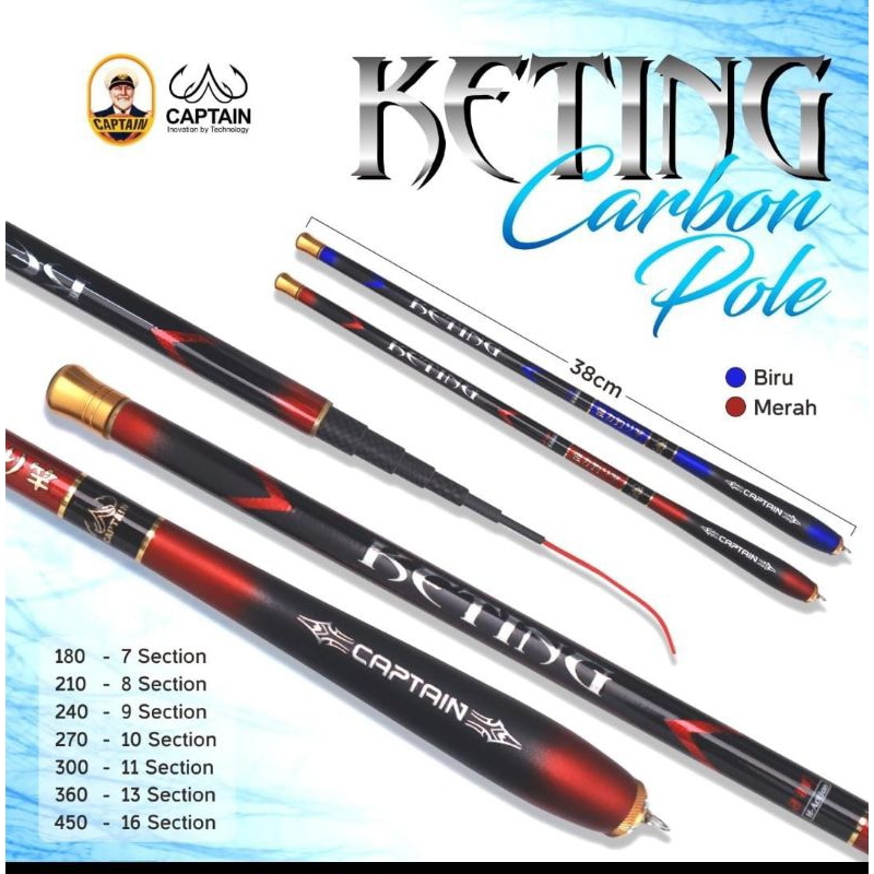 Joran Tegek Captain Keting 180-450cm Carbon Ruas Pendek