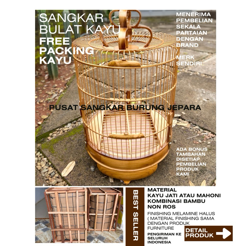 sangkar bulat halusan Jepara dari pusat sangkar burung Jepara finishing melamine halus material kayu