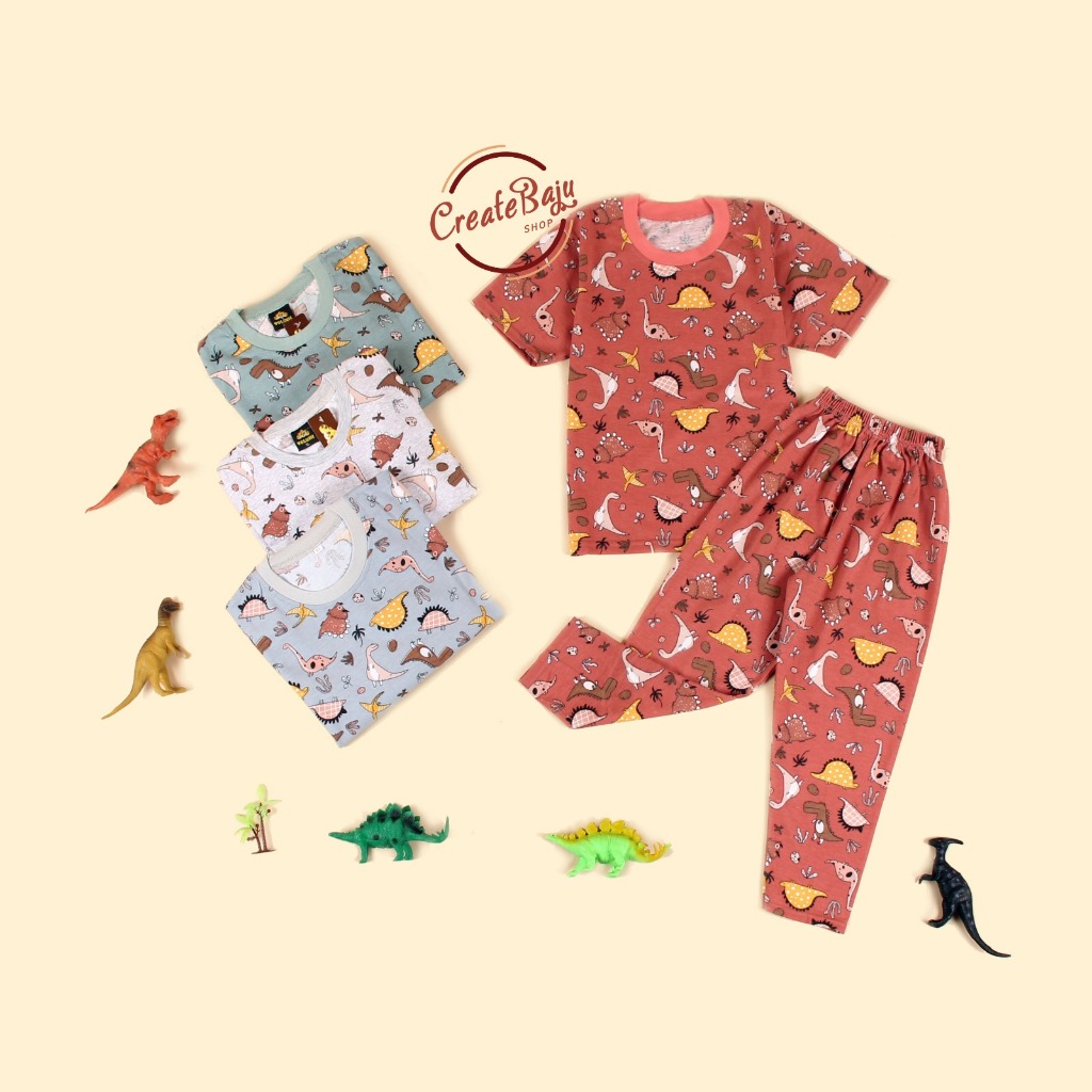 CP SETELAN ANAK LAKI 1-7 TAHUN DINO EGGS BAJU TIDUR ANAK LENGAN PENDEK TERLARIS