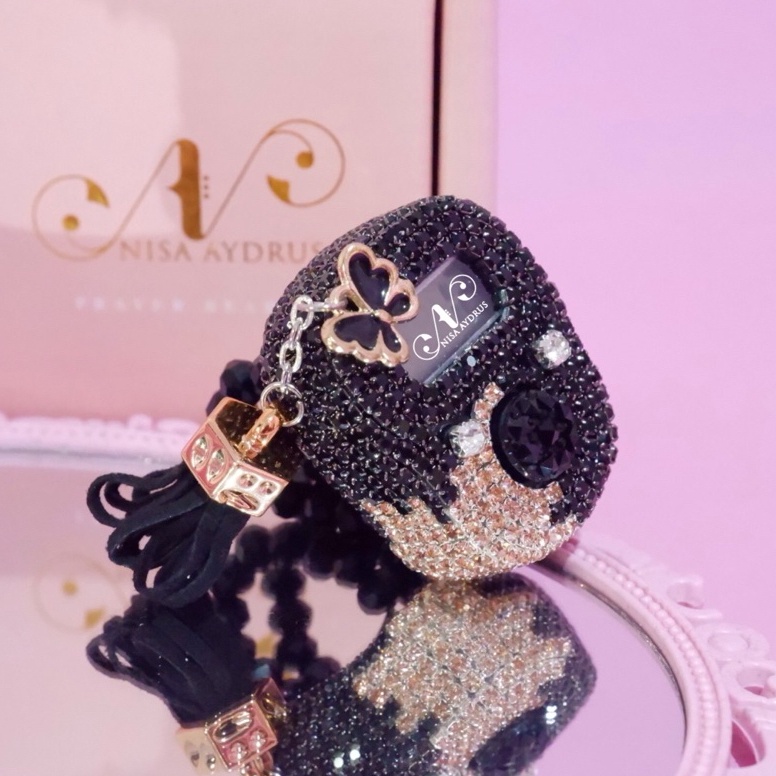 ART M17D Nisa Aydrus  Nara Tassel Black Rosegold Tasbih Digital Swarovski Cantik Premium