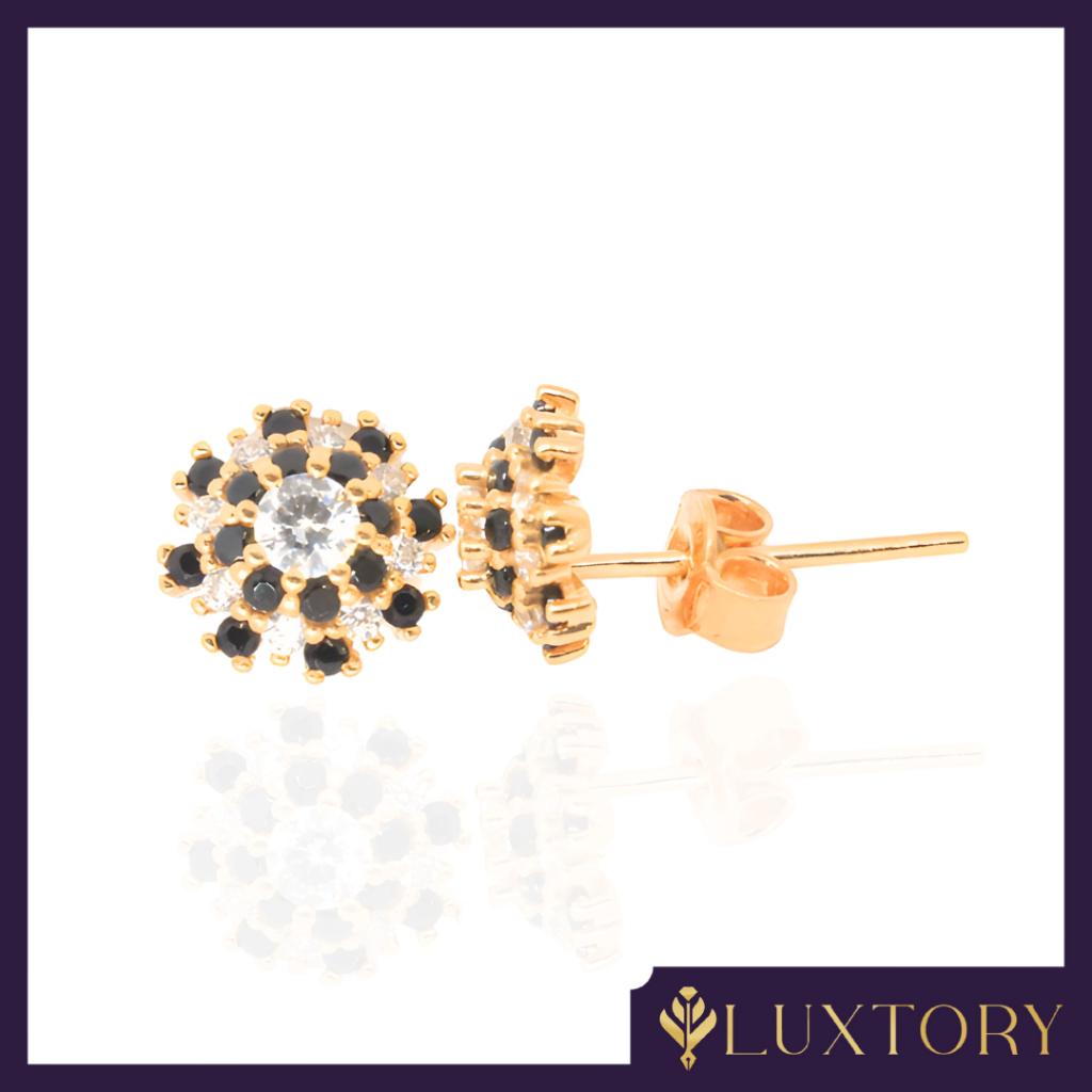 Giwang Emas Variasi Oval Hitam Permata 6K