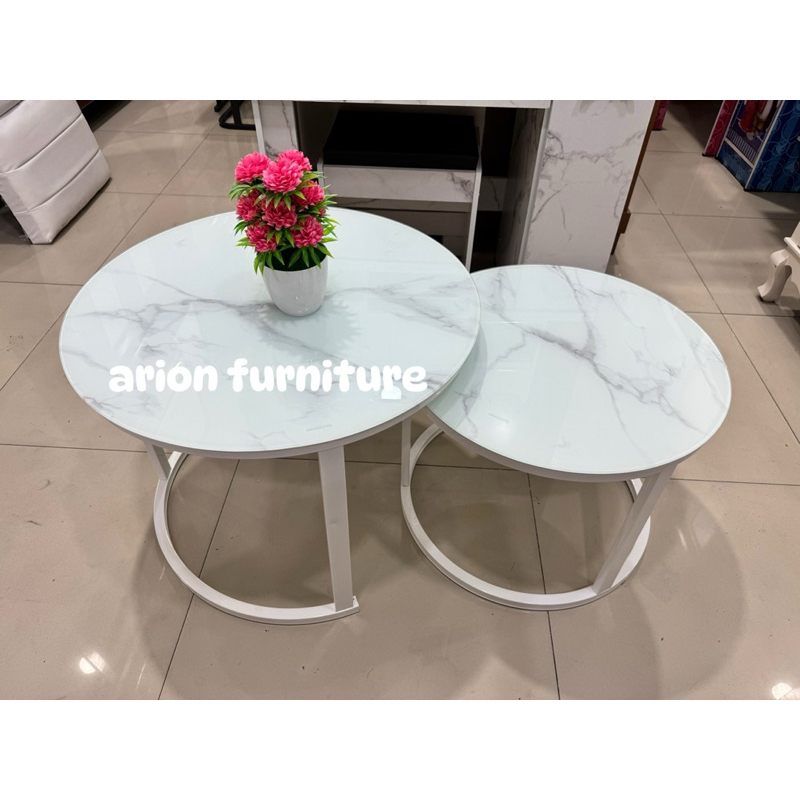 Meja tamu bulat/Meja tamu kaca marmer italino/ Meja tamu kaca Import/meja tamu 2 tingkat/meja oval
