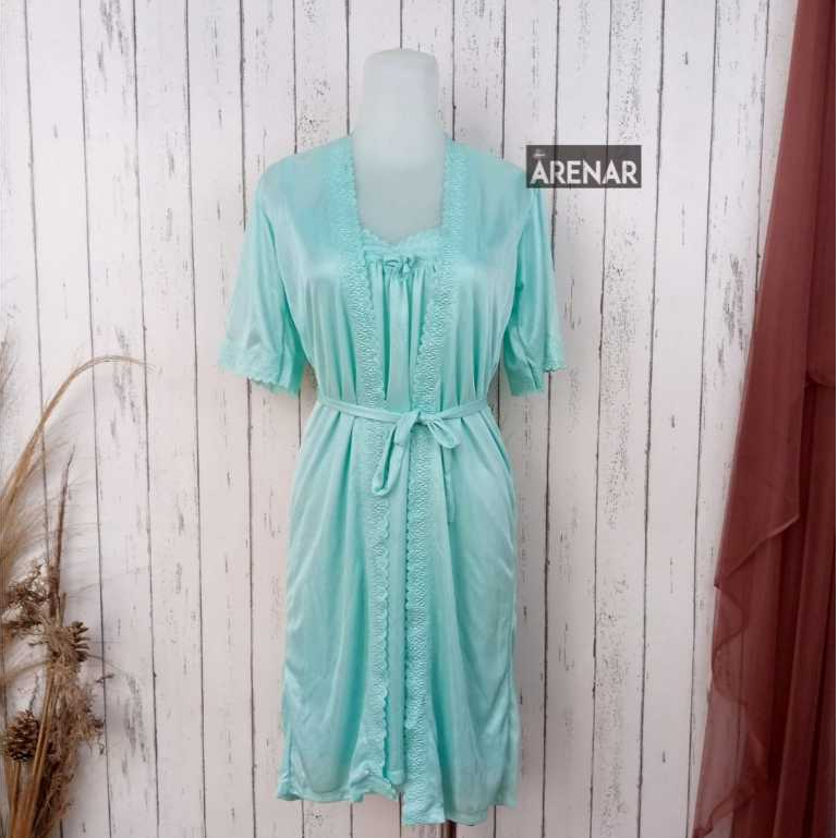 SKA110 Sexy Lingerie Hijau Tosca Kimono Dress - Kimono Full Set - Baju Tidur Tipis Transparan Wanita