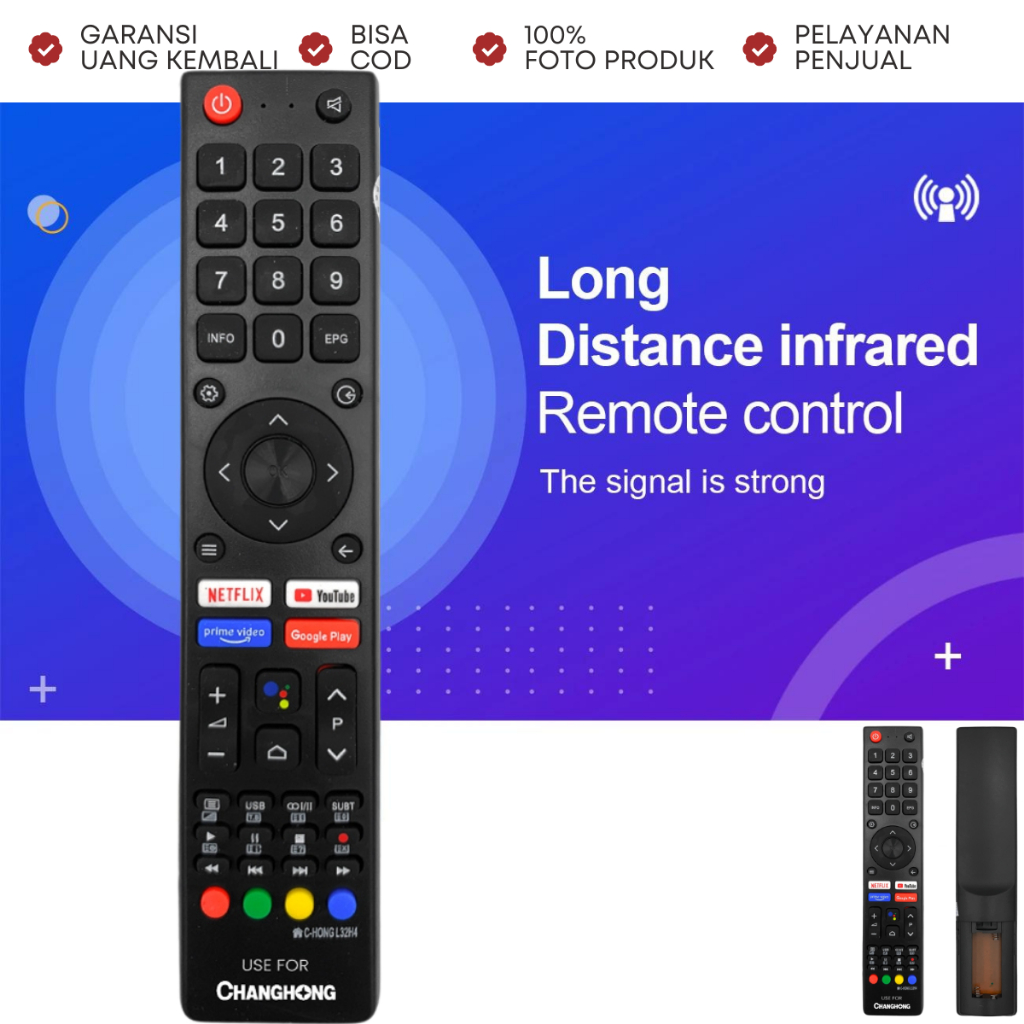 Remote Smart Android TV Changhong LCD LED Tipe C-HONG L32H4 dengan Tombol Netflix YouTube