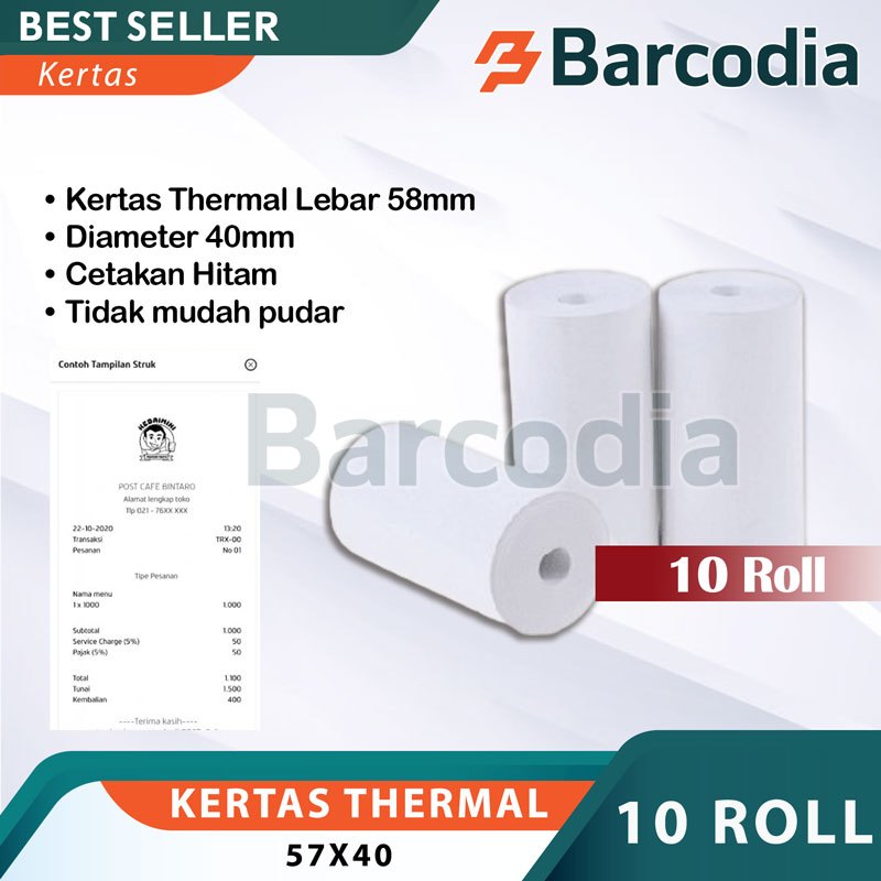 

BARCODIA Kertas Thermal 58mm 57x40 Roll Paket 5pcs 10pcs