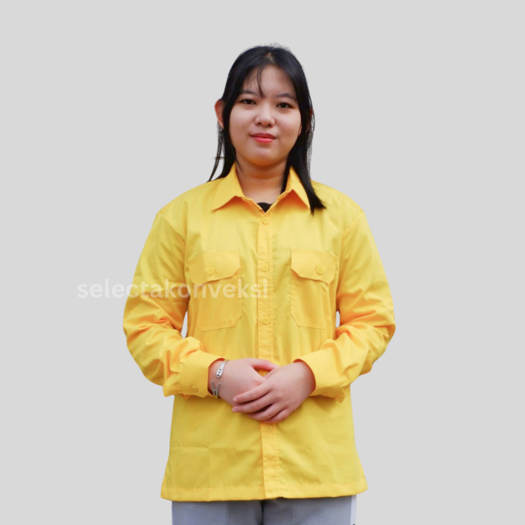 Kemeja PDH PDL /  Kukerta Polos Lengan Panjang Bahan Drill Kuning