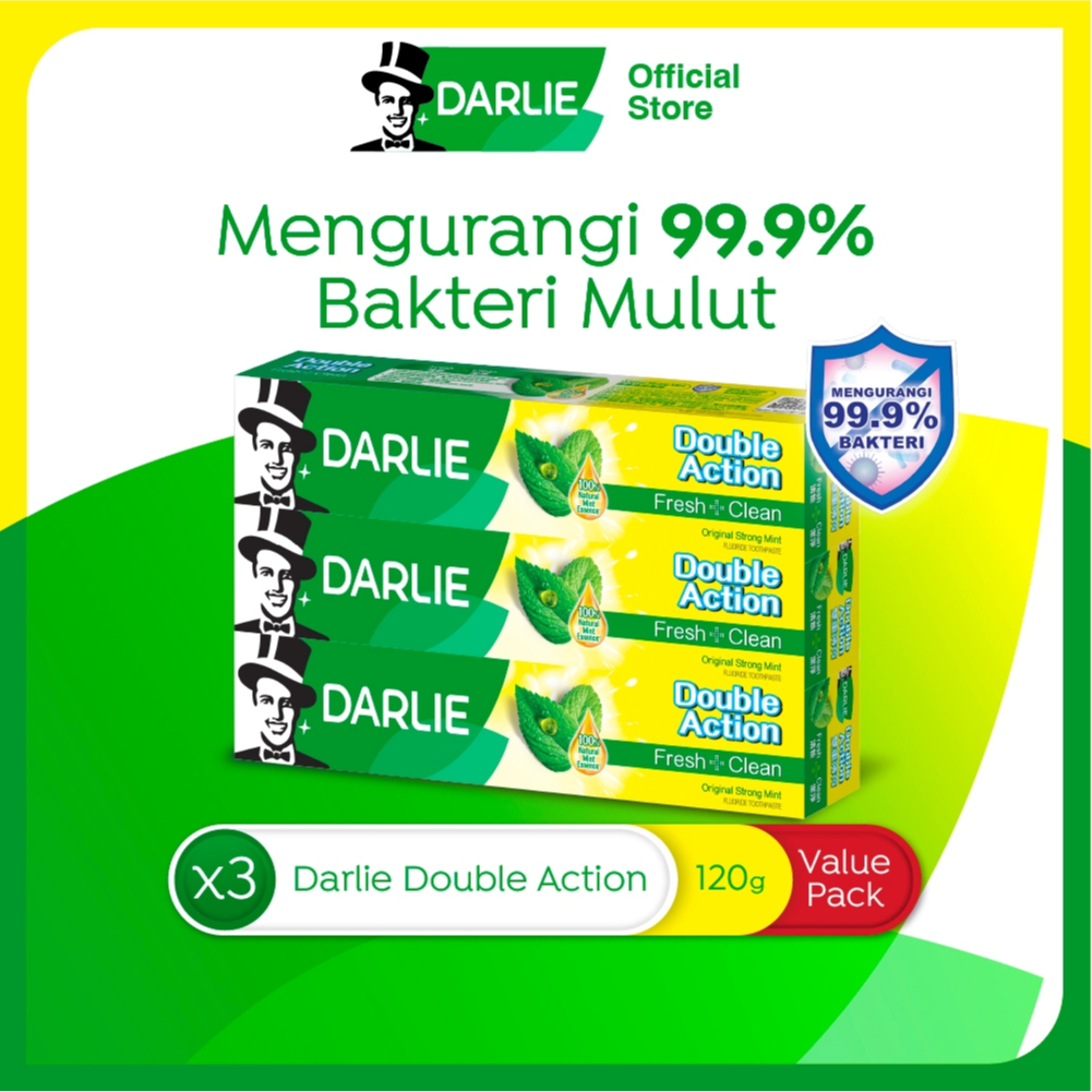 DARLIE Double Action Pasta Gigi 120 gr - Value Pack Isi 3 Pcs - (Variasi)