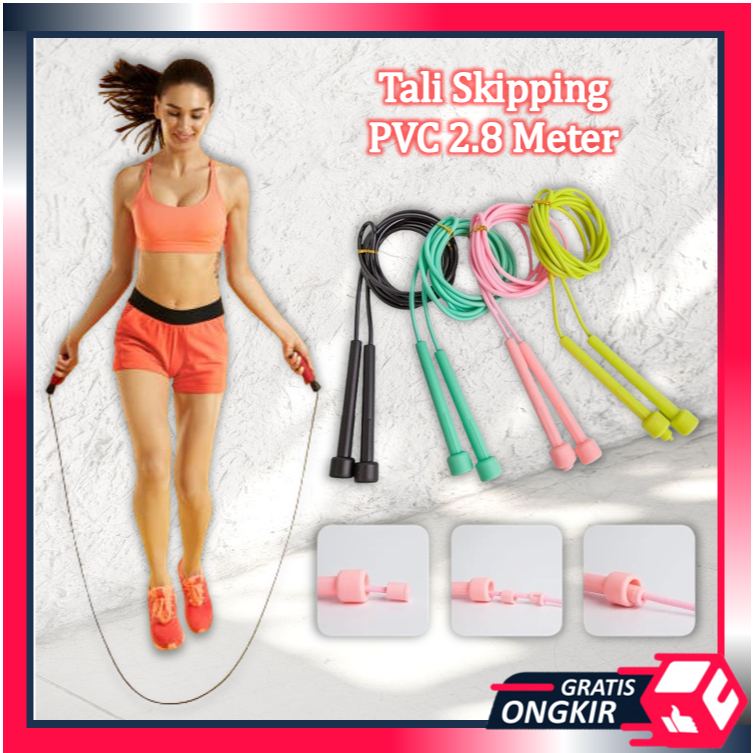 Gratis Ongkir - 6102 Tali Skipping PVC 2.8 Meter/ Lompat Tali Alat Olahraga Kardio / Skipping Polos
