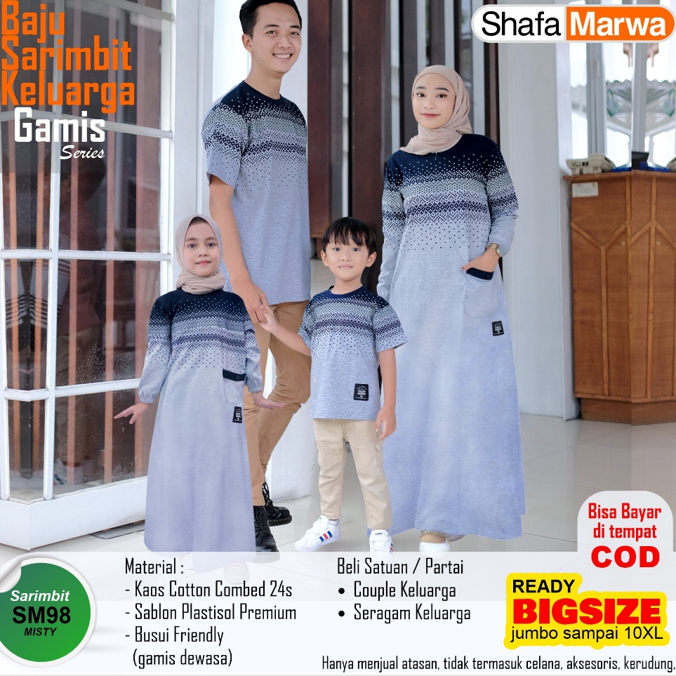 ART J63D ShafaMarwa Baju Couple Keluarga Muslim Sarimbit Family Ayah Bunda Gamis Anak Bahan Kaos Kat