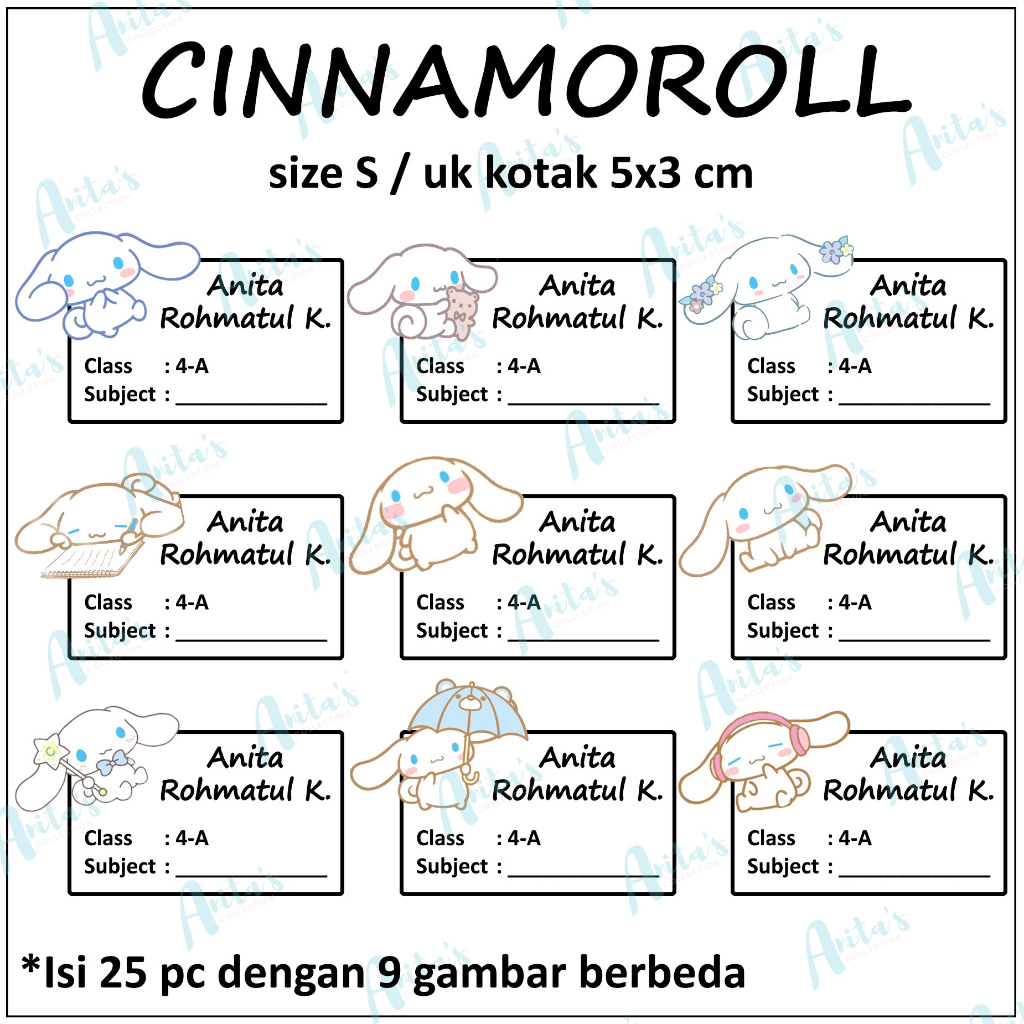 

25pcs STIKER NAMA BUKU PELAJARAN ANAK SEKOLAH tema CINNAMOROLL | size S / 5x3 cm | CUSTOM