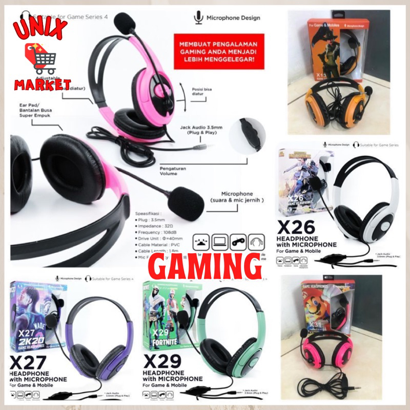 HEADPHONE HEADSET GAMING HP X22 X24 X25 X26 X27 X28 X29 X30 X-22 HANDSFREE GAMER PLUS MIC