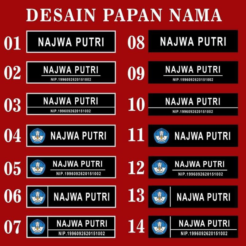 

papan nama /name tag dada