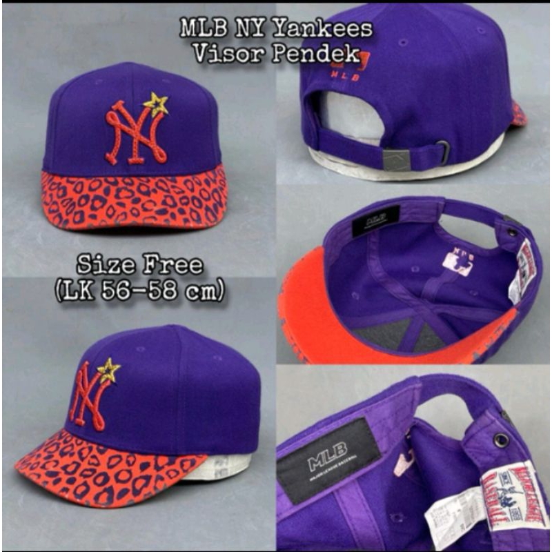 topi vintage MLB NY Yankes visor leopard pendek ori