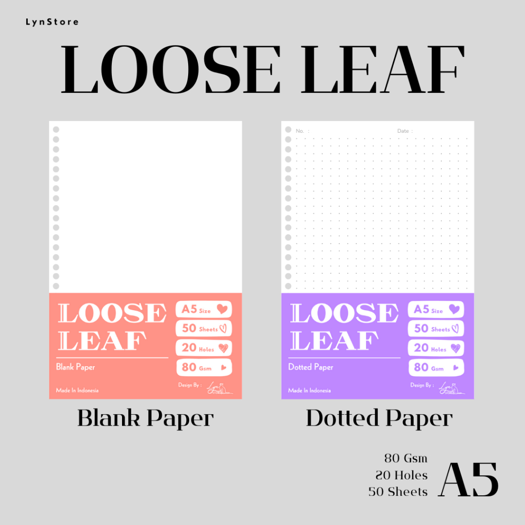 

(LS_019) Loose Leaf A5 / Kertas Refill Binder (Isi 50 lembar HVS 80 gsm) - Kertas Binder by Lynstore