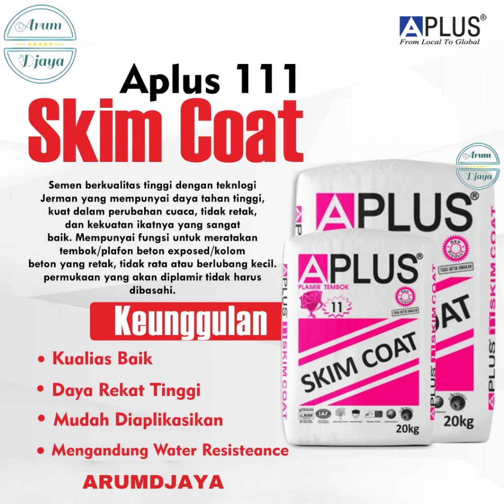 Aplus Skim Coat Putih 111 Acian Plamir Tembok Harga Per 1 KG