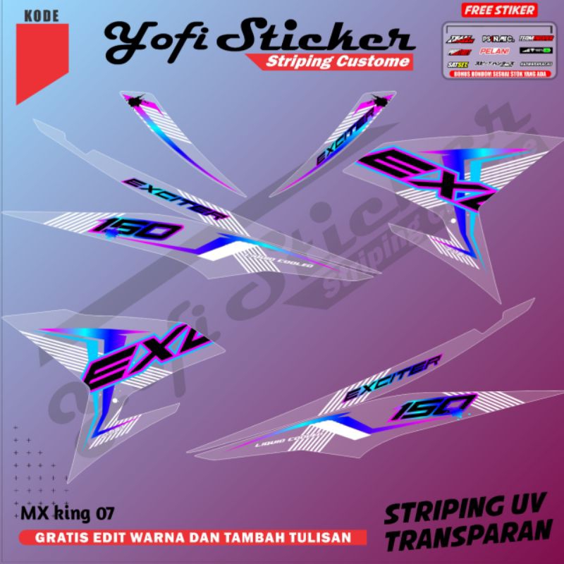 decal stiker stripingtransparan  variasi full body striping MX king biru putih old new MX king 07