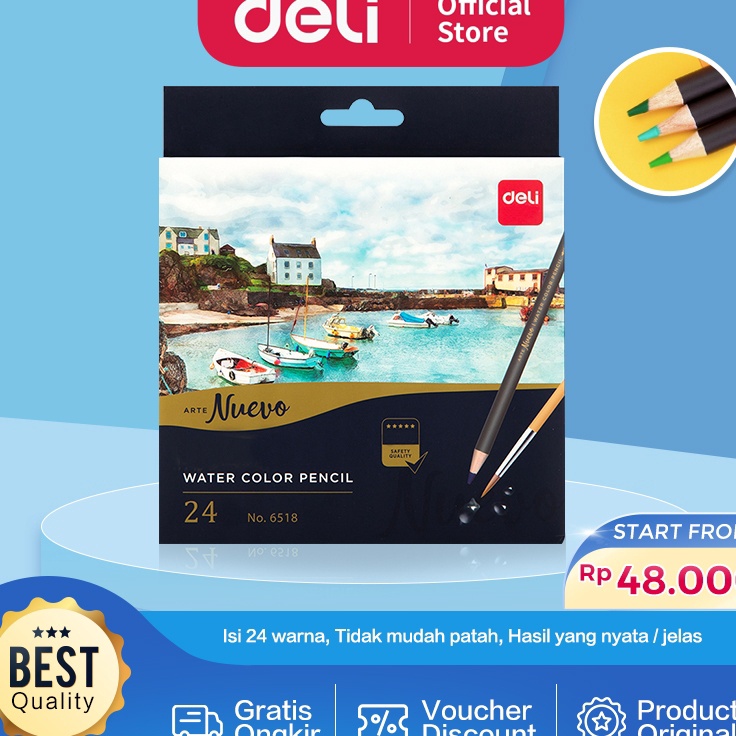 

Big Promo Deli pensil warna 243648C watercolor dengan kuas nontoxic dapat dicuci dan teknologi hybrid 65X