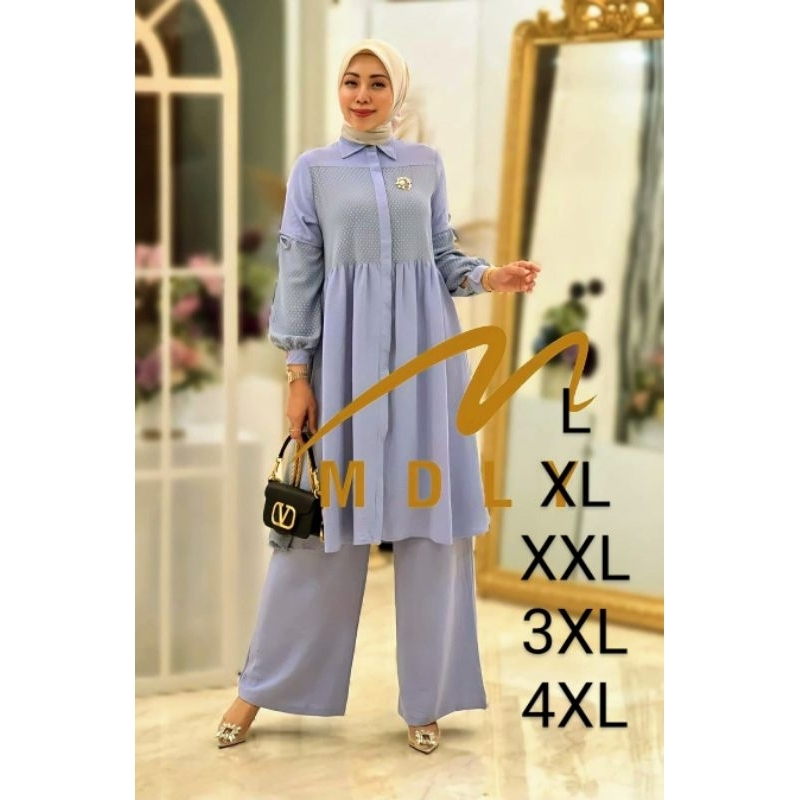 Setelan 2in1 / Set Long Tunik Untuk Travelling Harian Kondangan Jumbo Simpel Polos Adem Mewah Elegan