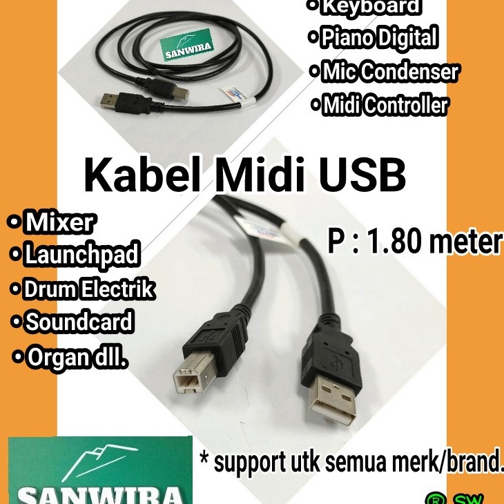 Kabel Midi USB  organ  piano  keyboard  piano digital  mixer  laundhpad  drum electrik  sound card  