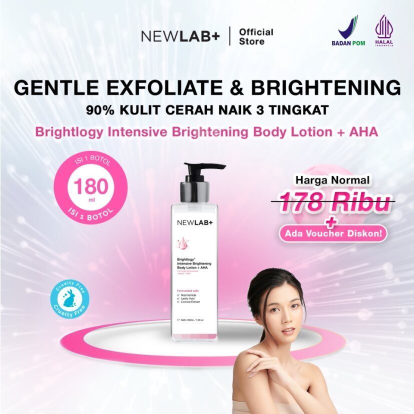 Newlab body lotion aha brightening pencerah kulit Newlab+ New Lab Brightlogy intensive brightening b