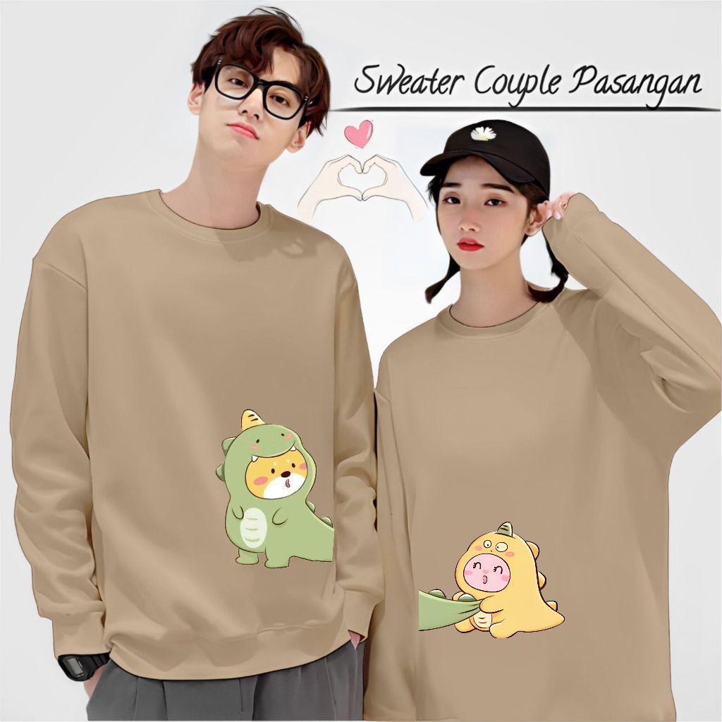 KLPB Baju Couple Pasangan Pacar Dino CuteLengan Panjang / Sweater Kapelan Pria Wanita Model Terbaru