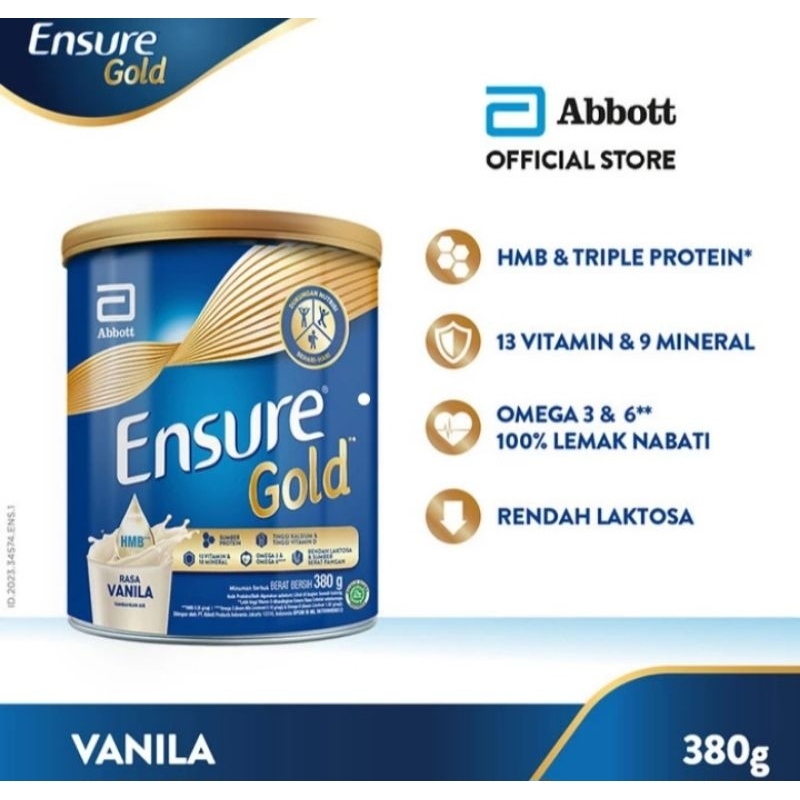 

Ensure Gold Vanila / Coklat/Gandum 380gr Susu Dewasa