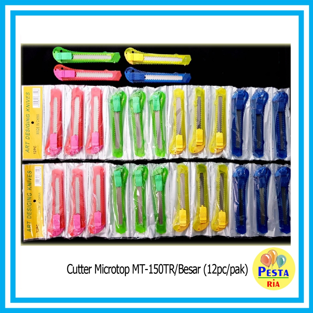 

Murah!! (12Pcs) Cutter, cutter (Besar) transparan, cutter tansparan warna warni, pisau cutter, Cutter Microtop Besar