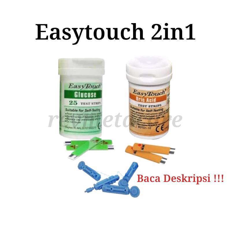 Paket Murah Strip Easy Touch 2 in 1 Gula Darah + Asam Urat + Jarum Lancet