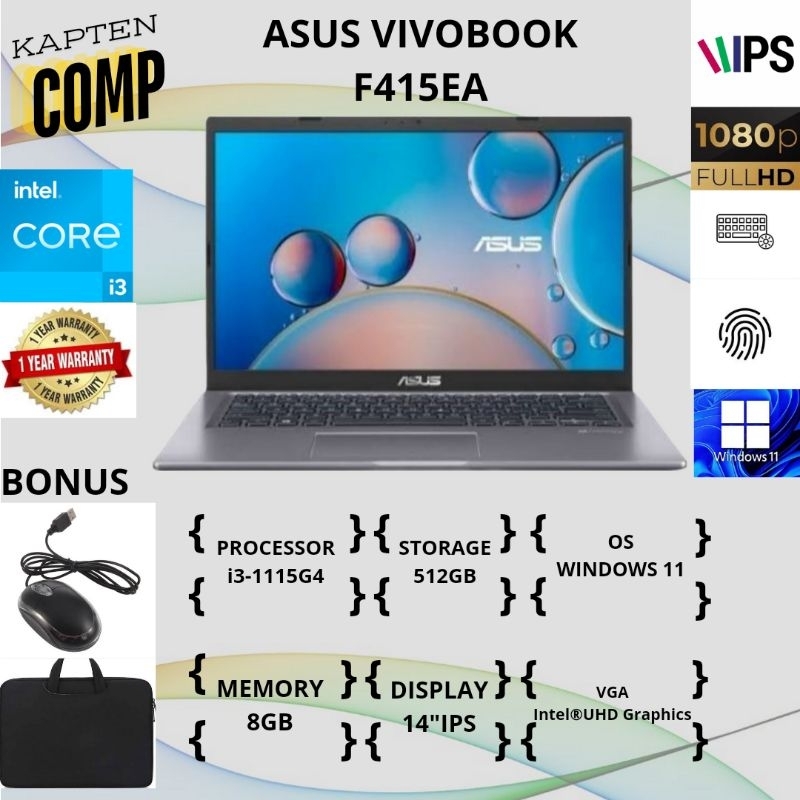 ASUS F415EA i3-1115G4 8GB/512GB SSD 14"FHD/ IPS WIN11