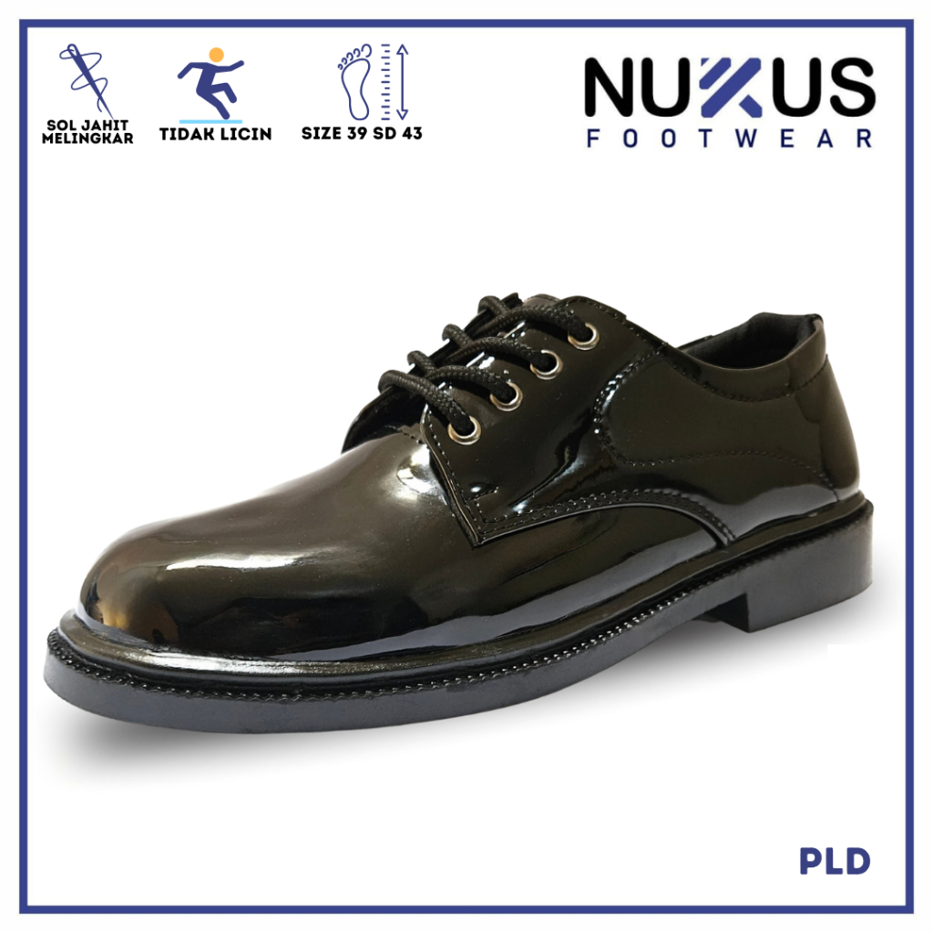 Nukus Sepatu Pantofel Kerja Docmart Pria Formal Hitam Tali Pendek - PLD