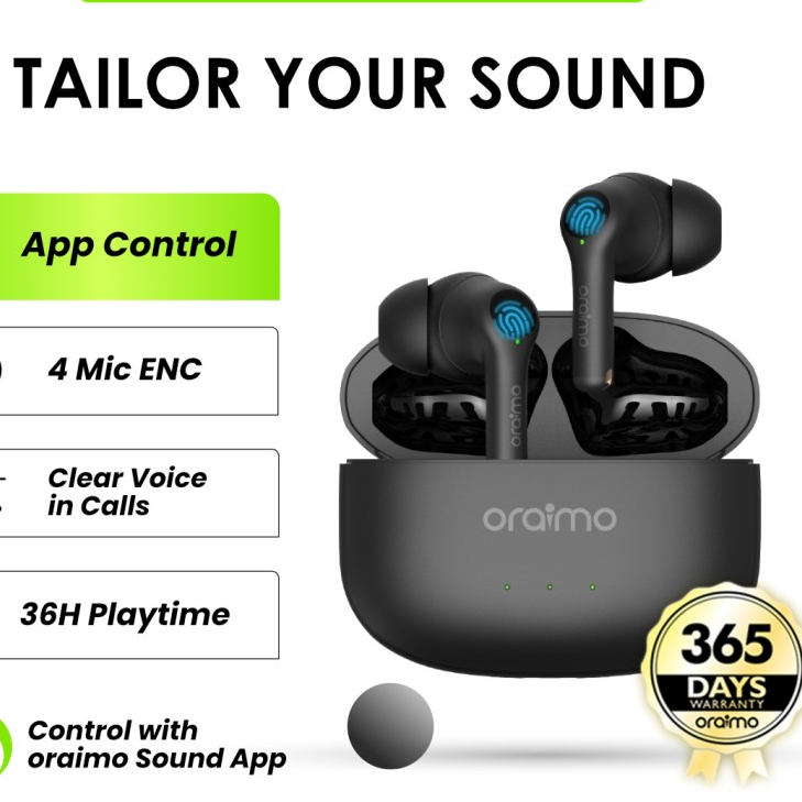 Headset Oraimo TWS Bluetooth Earphone v5.3 Earbuds 3C ENC OEB-E104DC