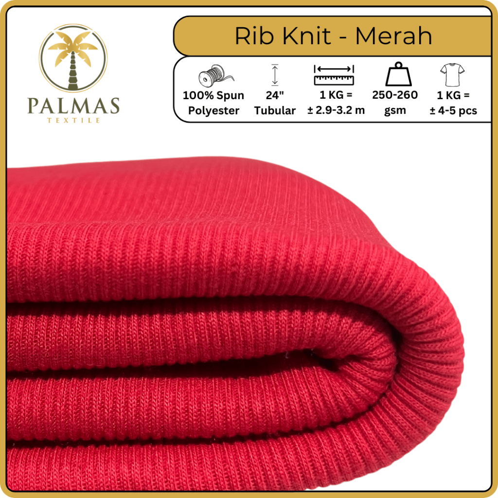 Kain Rib Knit - Merah (Bahan Kaos)