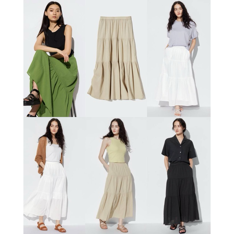 Uniqlo Crinkle Cotton Tiered Skirt