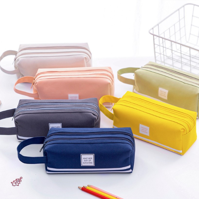 

TEMPAT PENSIL RESLETING Dual Slot Zipper Pouch Kanvas Kotak Alat Tulis