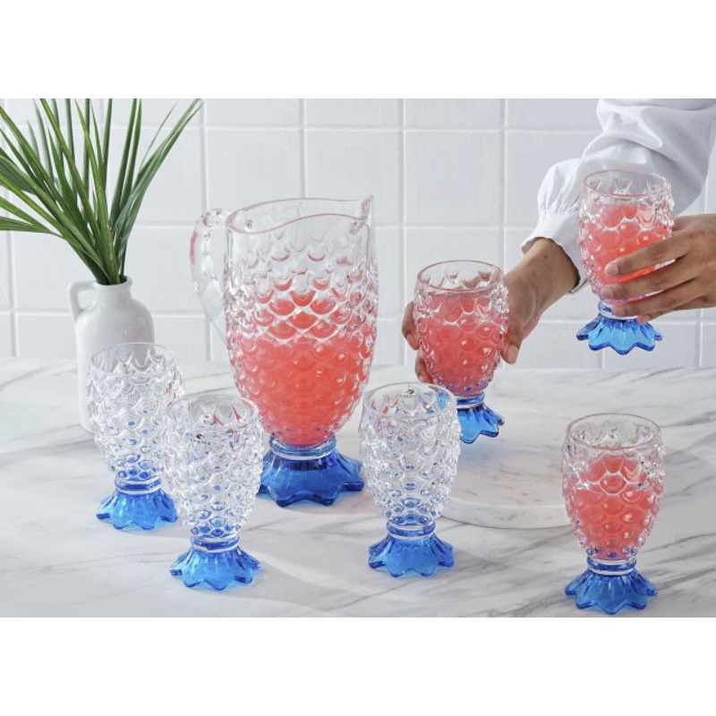 Set Jar bening nanas 1,2L + koleksi gelas kristal VICENZA VGC089KC Biru wadah saji kristal, desain k