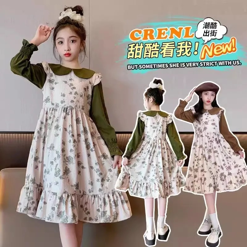 Dress Flower Anak Perempuan Usia 4-7 Tahun | Fashion Trendy Dress Anak Cewek Lengan Panjang Serut Va