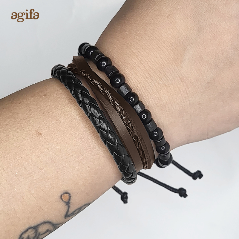 Gelang Black Multilayer Set isi 3pcs - GMT3C - Gelang Vintage, Etnik, Retro Style - Gelang Pria