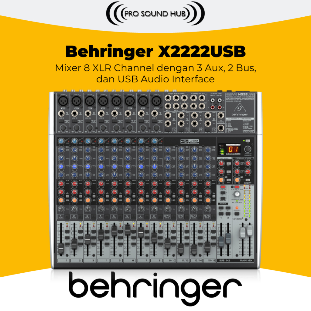Behringer Xenyx X2222USB Mixer 12 Channel 8 In Mic USB Audio Interface