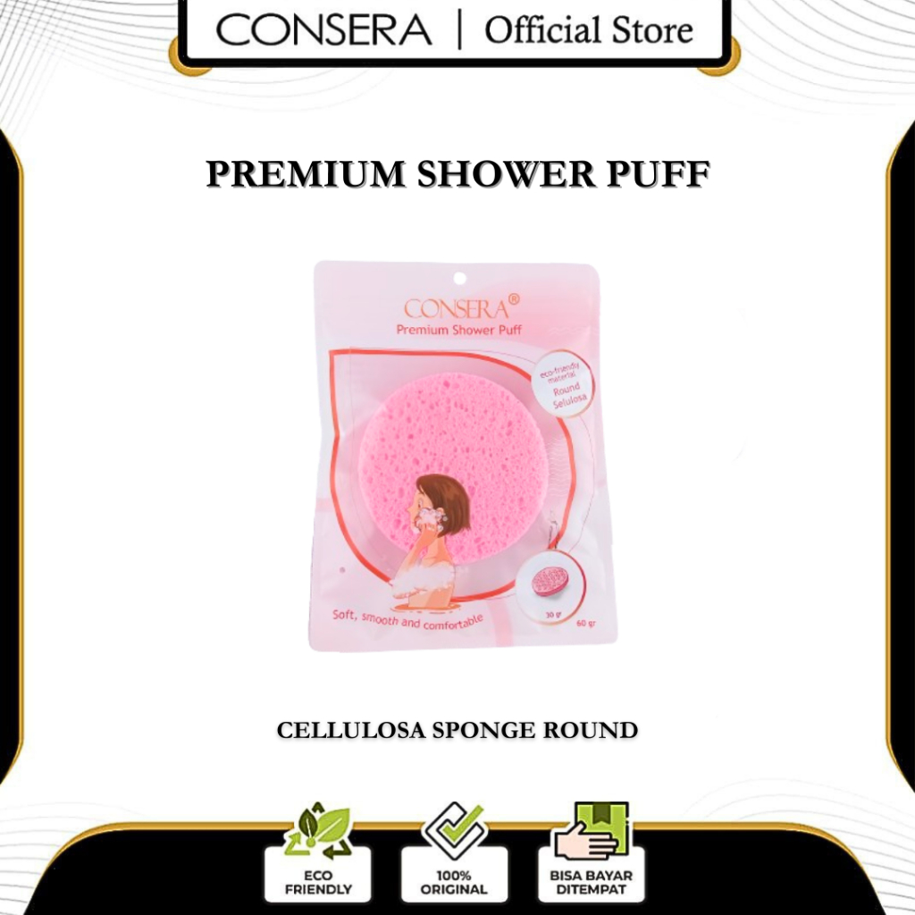CONSERA - Premium Shower Puff Cellulosa Sponge Round – Spons Cuci Muka Untuk Eksfoliasi Berkualitas 