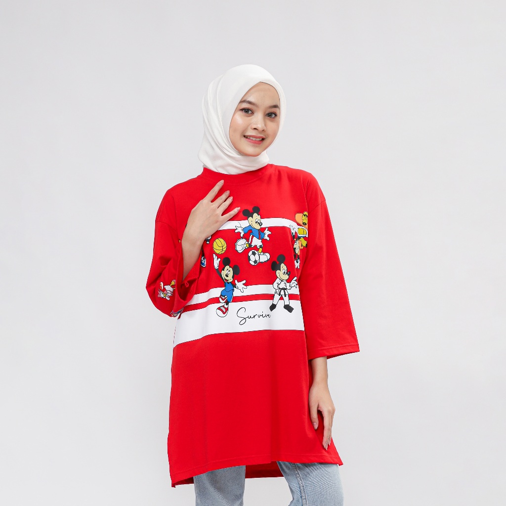 SURVIVE | Tunik kaos oversize wanita MICKEY RED