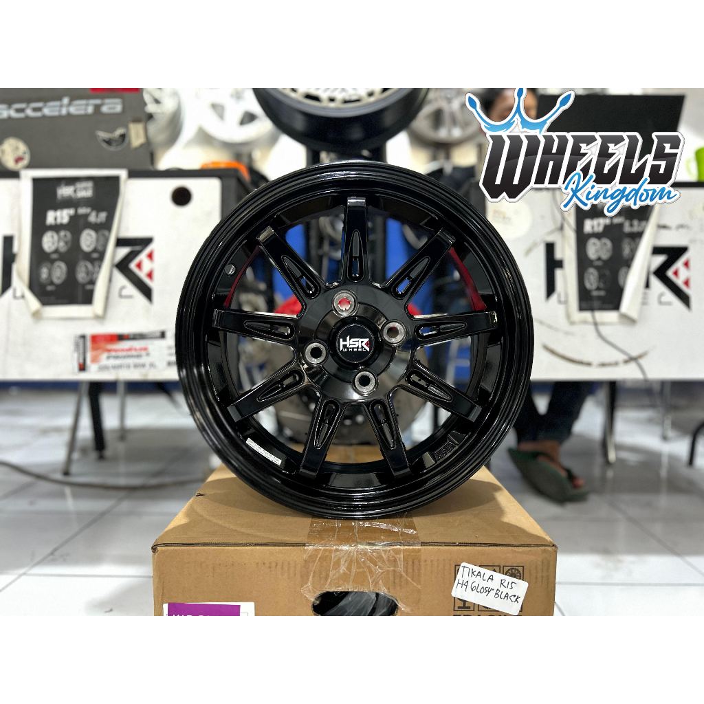 VELG MOBIL JDM LOOK R15 SINGLE PCD 4X100 LEBAR 6,5 RATA ET40 HITAM GLOSSY HSR TIKALA