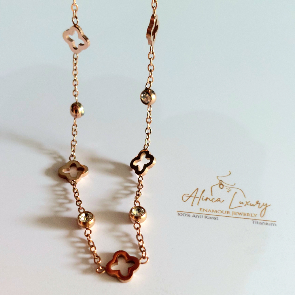 Kalung Titanium 18K Wanita Alinca FL007 Rosegold Premium