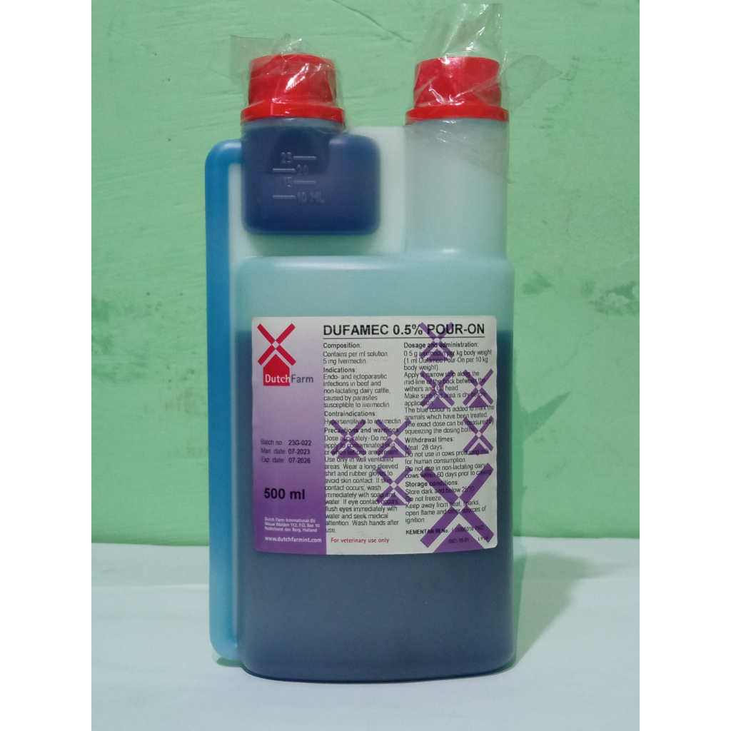 DUFAMEC 0.5 Pour On isi 500 ml - (Ivermectin tetes punggung hewan ternak) obat cacing kutu kudix gat