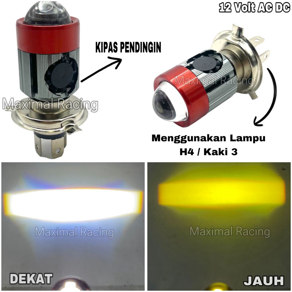 LAMPU UTAMA MOTOR LED H4 LASER AC DC 30WATT/LAMPU DEPAN MOTOR H4 3 KAKI LASER LED SUPER TERANG/LAMPU