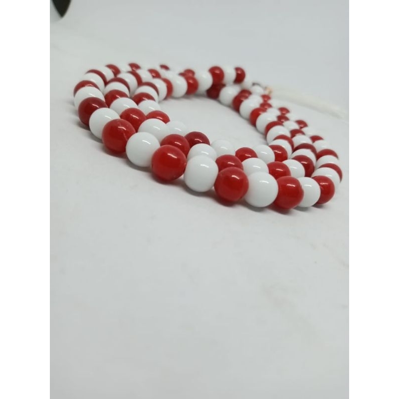 tasbih batu giok merah dan putih 10 MM