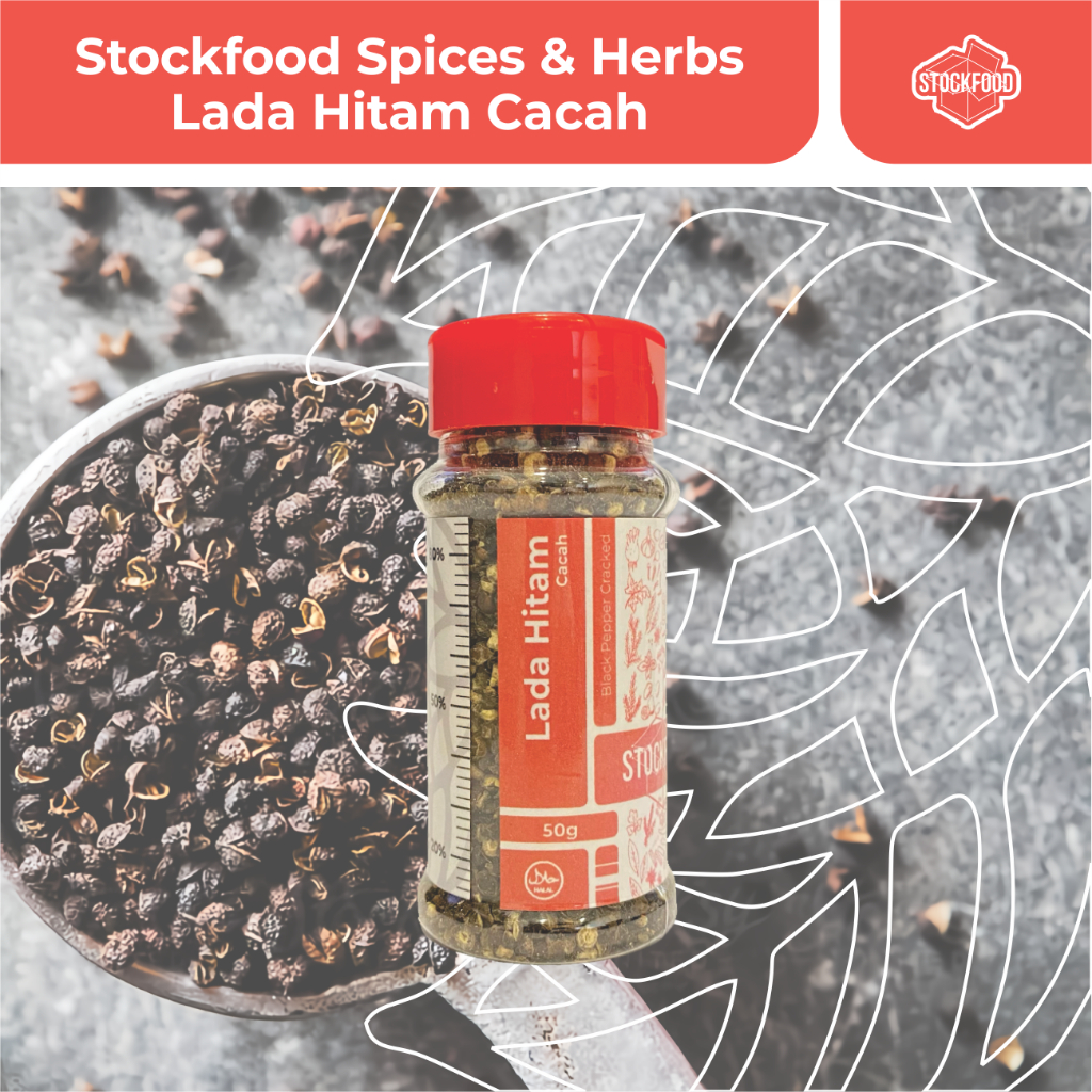 

Lada Hitam Cacah / Black Pepper Cracked - Stockfood Spices & Herbs Bottle Pack (netto : 50 g)