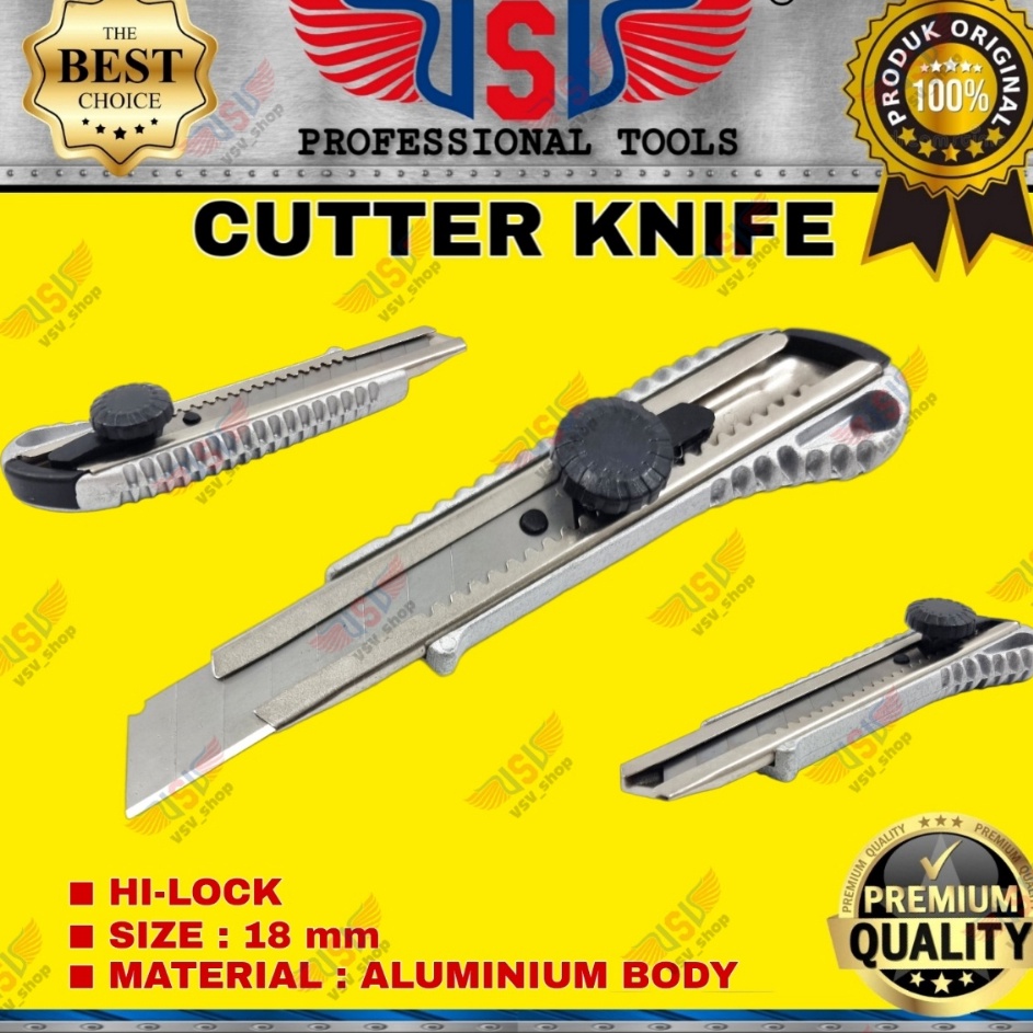 

Produk Terlaris VSV Pisau Cutter Besar 18mm Aluminium Cutter Knife HiLock HS6