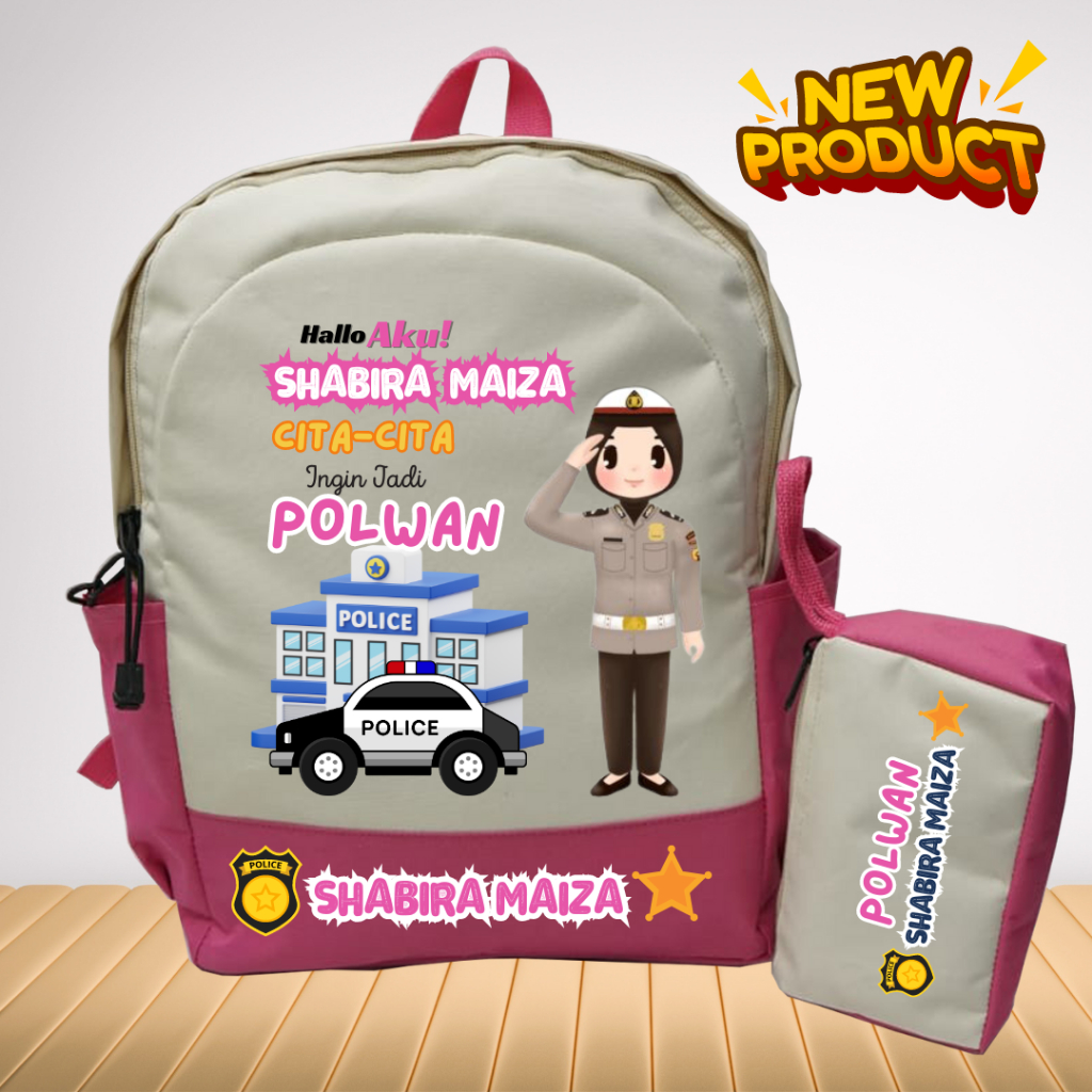 TAS SEKOLAH ANAK TK SD CITA-CITA ANAK  POLWAN HIJAB / TAS BACKPACK SEKOLAH ANAK GRATIS SABLON NAMA |